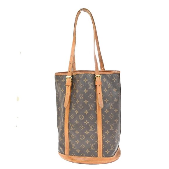 LOUIS VUITTON BUCKET GM Shoulder Tote Bag Monogram Leather Brown - Picture 1 of 13